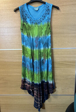 Jessica Taylor asymmetrical sleeveless Dress blue & Green Womens Sz 1X boho 90s